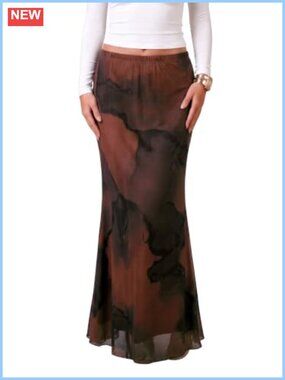 Maxi Skirt High Waisted Mermaid Mesh Floral Print Long Skirt